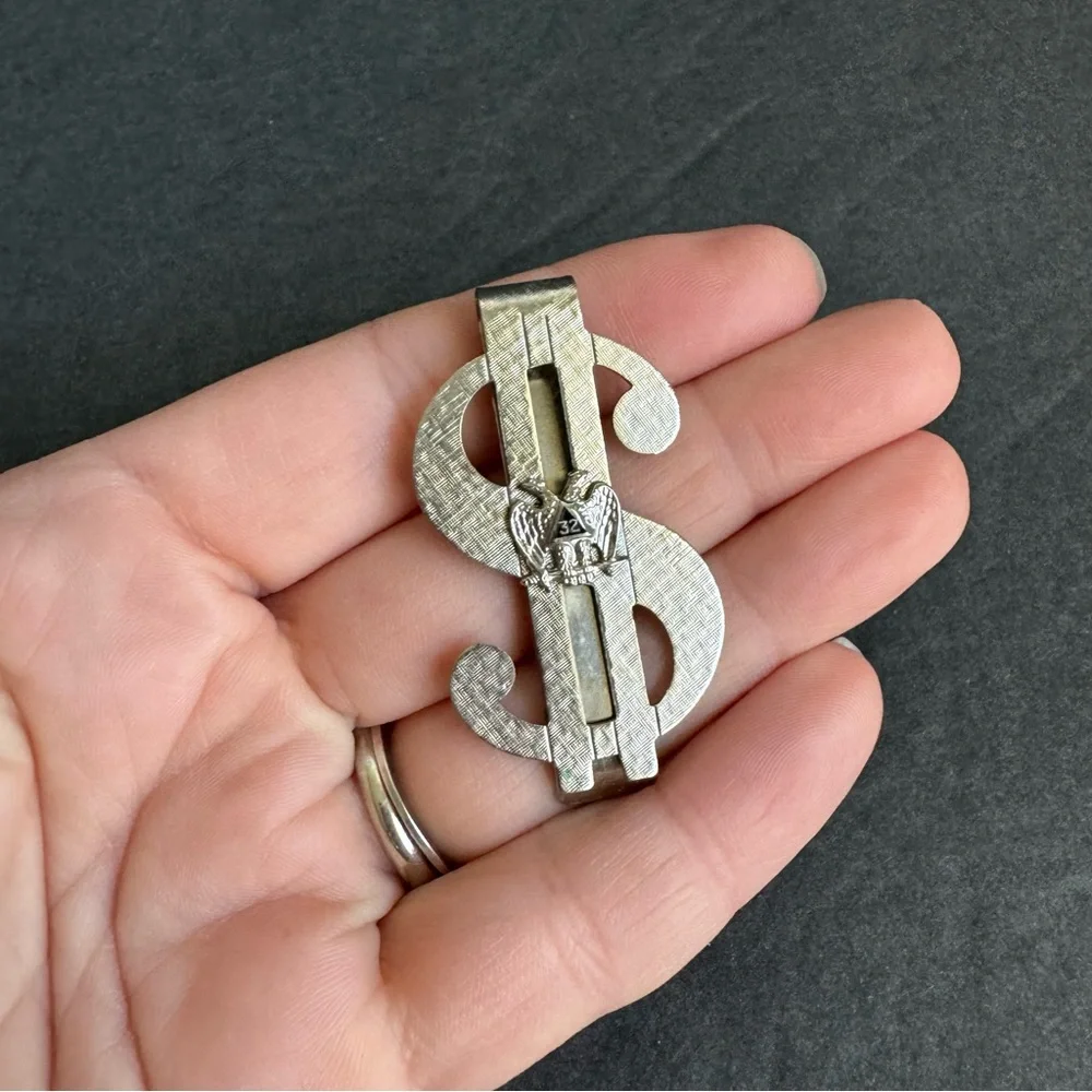 Vintage FOE Fraternal Order Of Eagles‎ Club Money Clip Silver Tone Dollar Sign